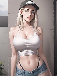 Kawaii Style Digital Illustration of Woman in Crop Top and Denim Shorts