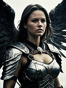 Female Warrior Angel in Dark Armor with Black Wings