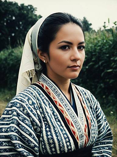 Photorealistic Portrait of Woman in Traditional Dress Outdoors