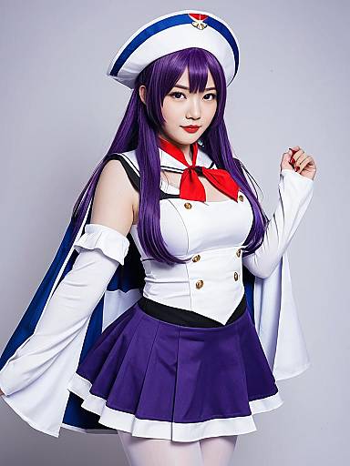 Ajax Azur Lane Cosplay Woman in Navy Sailor Outfit with Purple Hair