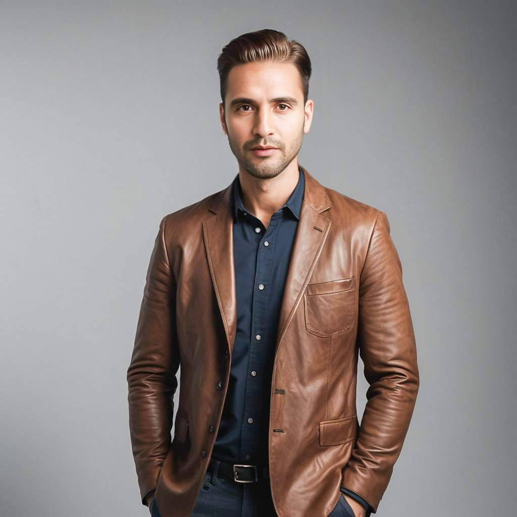 Stylish Man in Brown Leather Jacket