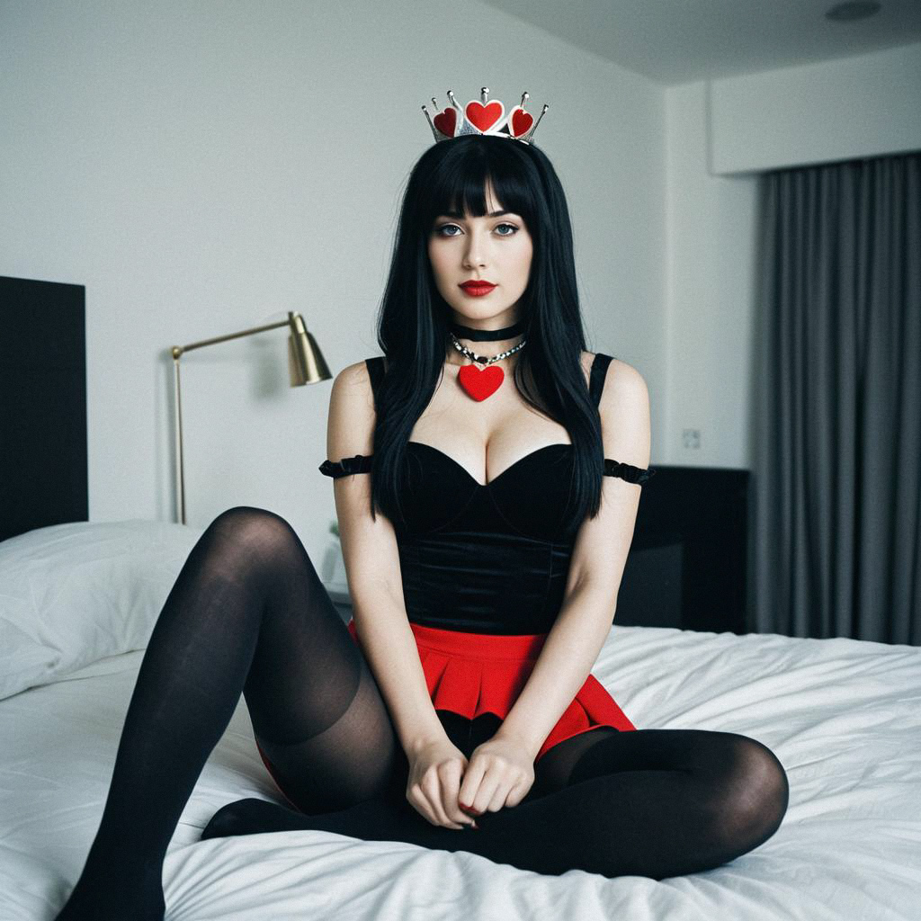 Woman in Playful Costume on White Bed Woman in Playful Costume on White Bed