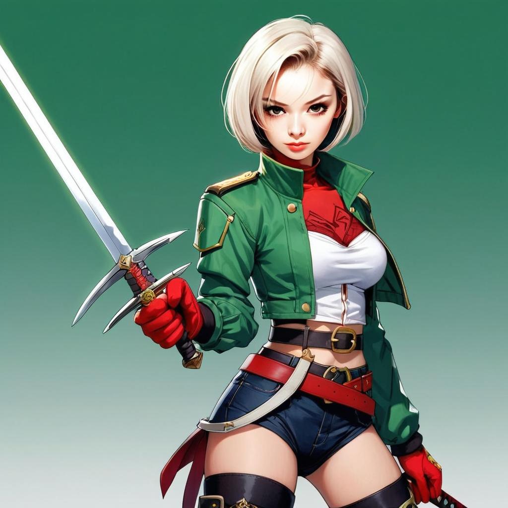 Confident Blonde Woman Warrior with Sword in Anime Style
