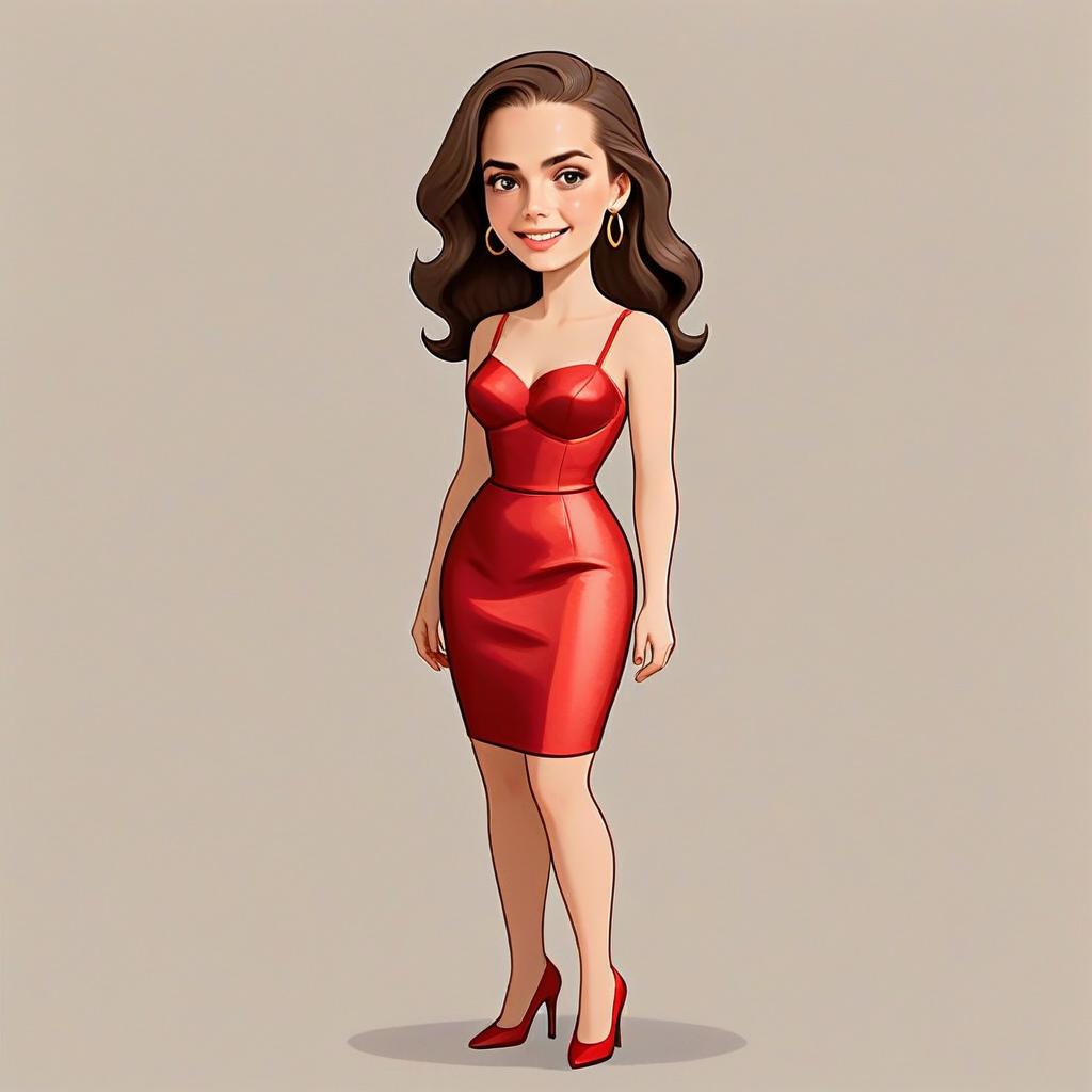 Stylish Woman in Classic Red Cocktail Dress Digital Illustration