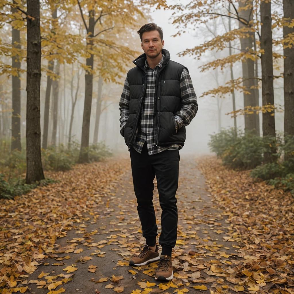 Confident Man on Autumn Path