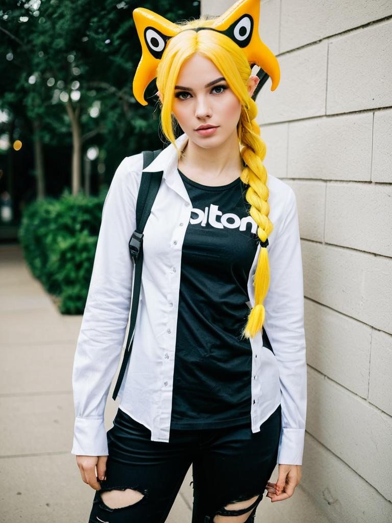 Agent 3 Splatoon 3 Cosplay with Yellow Hair and Squid Earmuffs