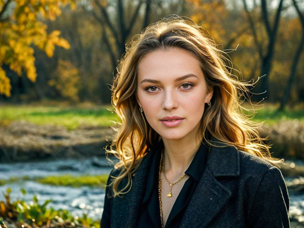 Confident Young Woman in Autumn Foliage