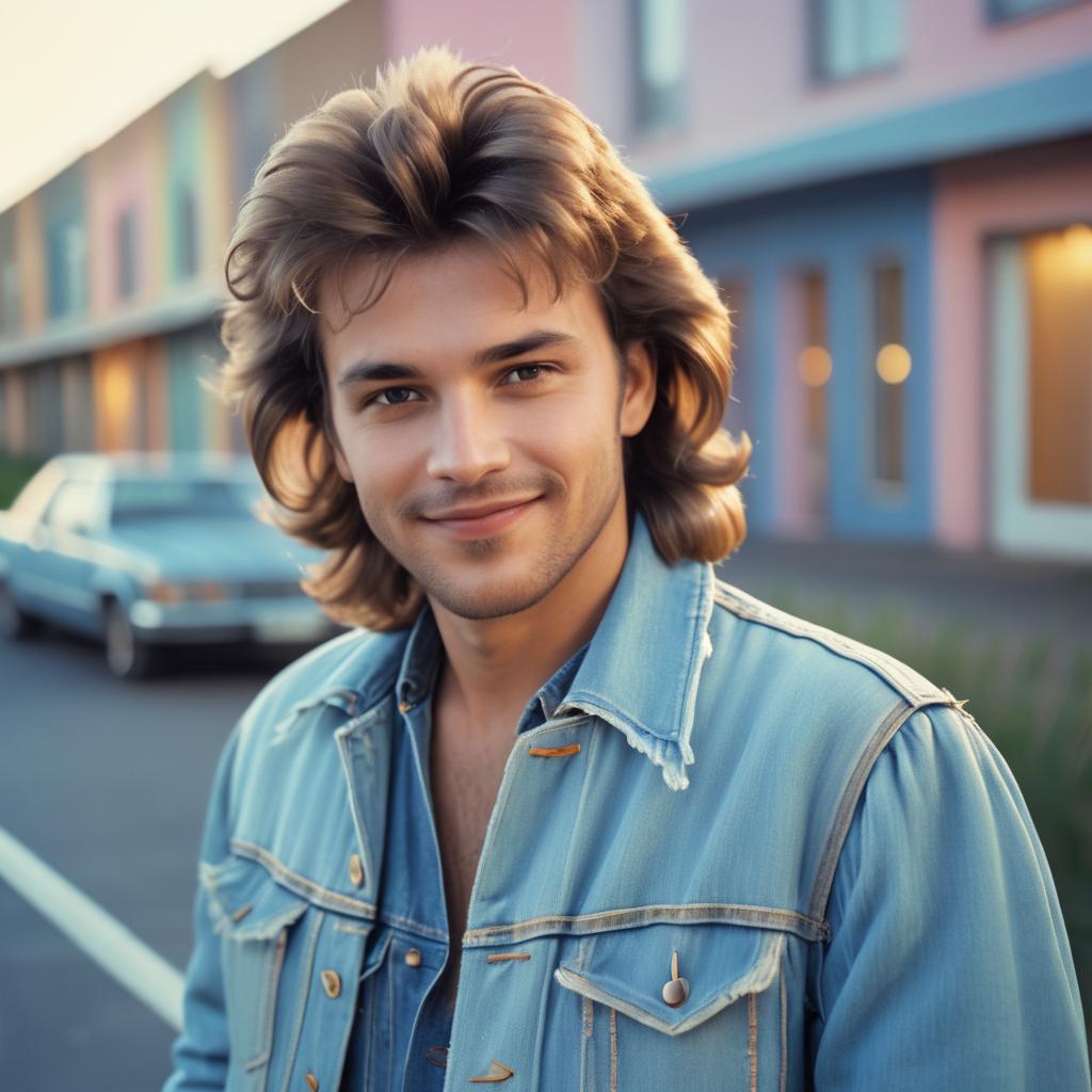 Young Man with Mullet in Denim Jacket