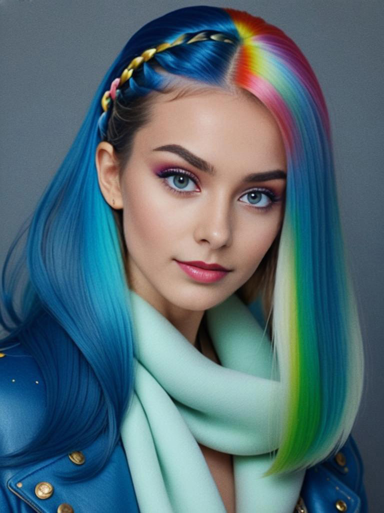 Vibrant Portrait of a Young Woman with Rainbow Hair