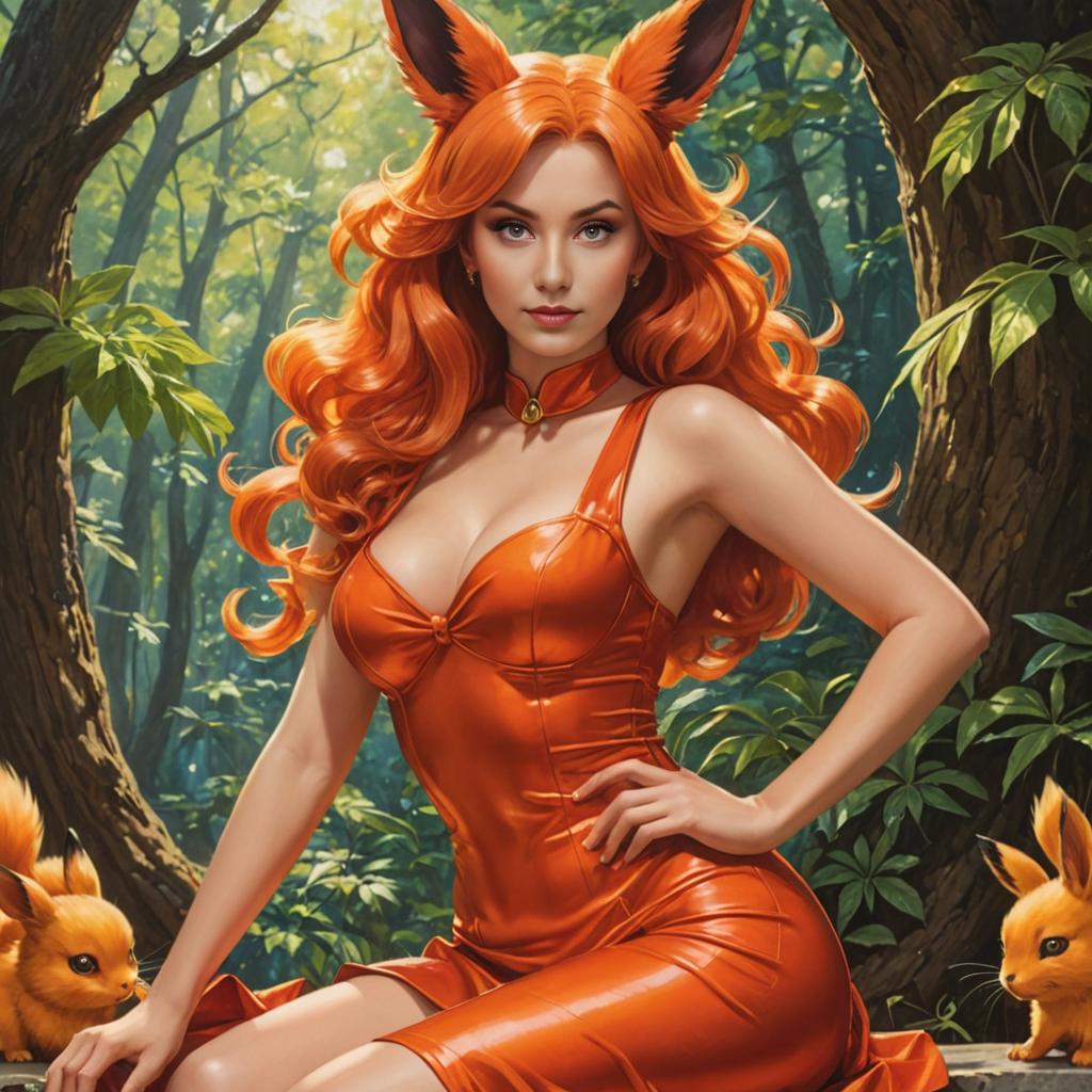 Humanized Flareon in Lush Forest by Artist Greg