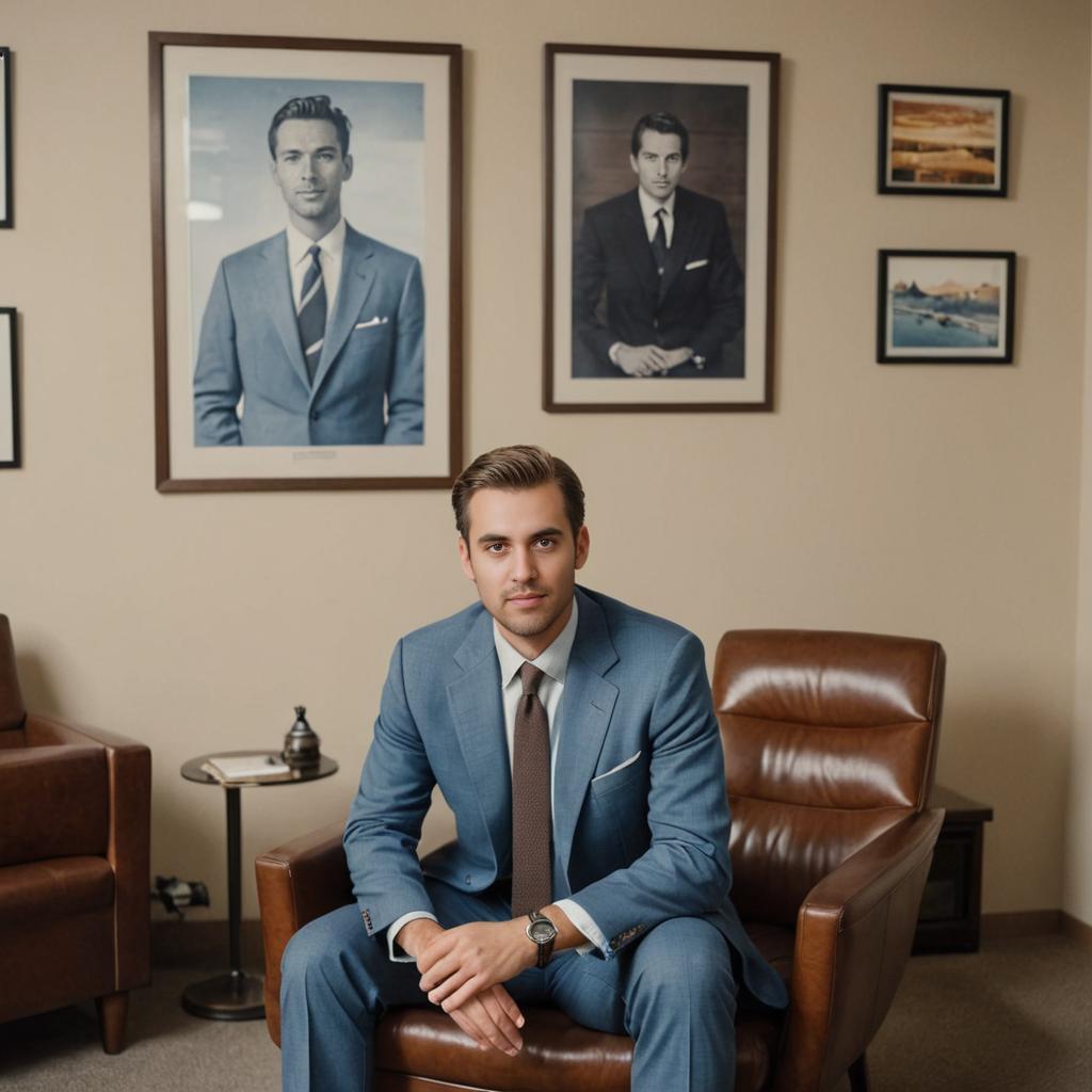 Confident Man in Blue Suit in Elegant Room