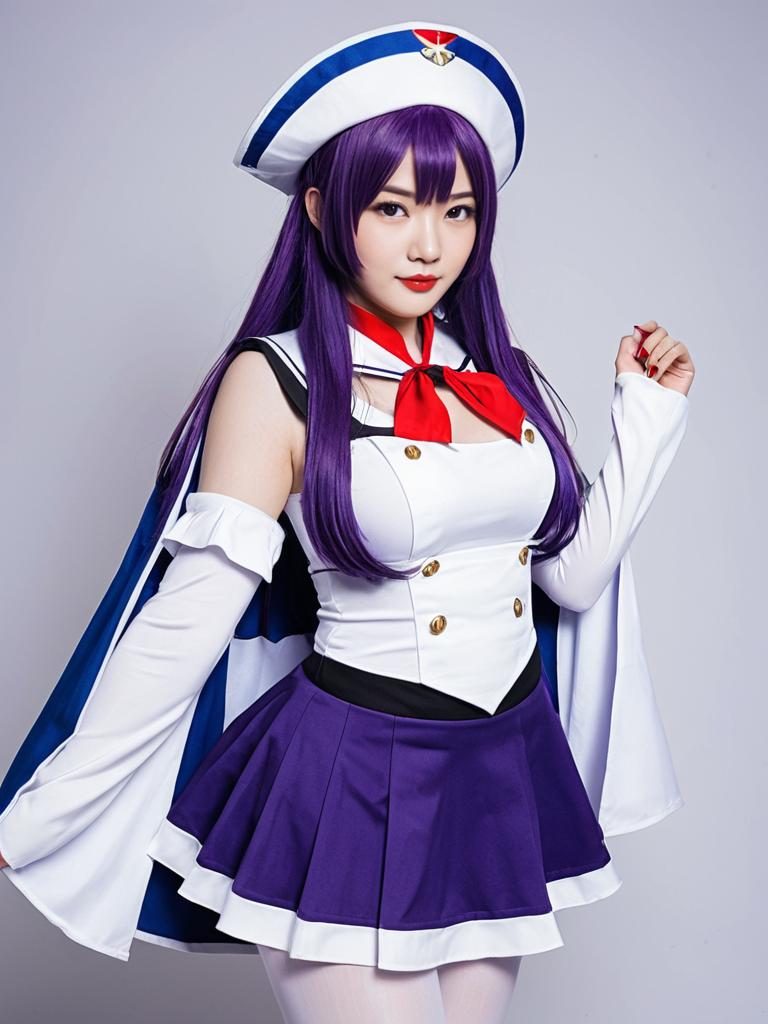 Ajax Azur Lane Cosplay Woman in Navy Sailor Outfit with Purple Hair