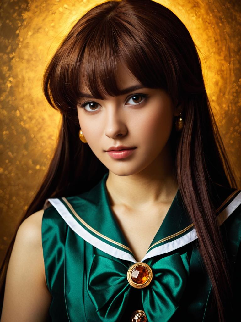 Sexy Sailor Pluto Cosplay Woman Character in Green Sailor Outfit