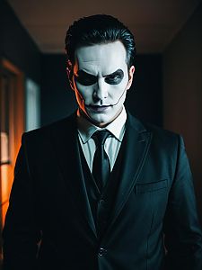 Man in Black Suit with Halloween Makeup