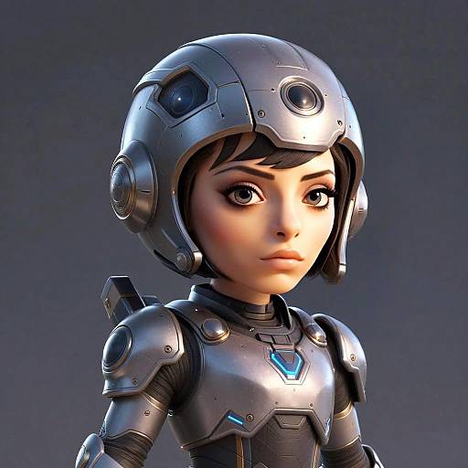 Futuristic Sci-Fi Woman in Metallic Armor Helmet Digital Illustration