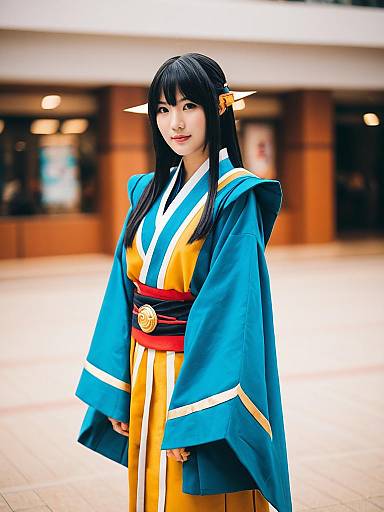 Aida Kensuke Inspired Cosplay Woman in Colorful Traditional Anime Outfit