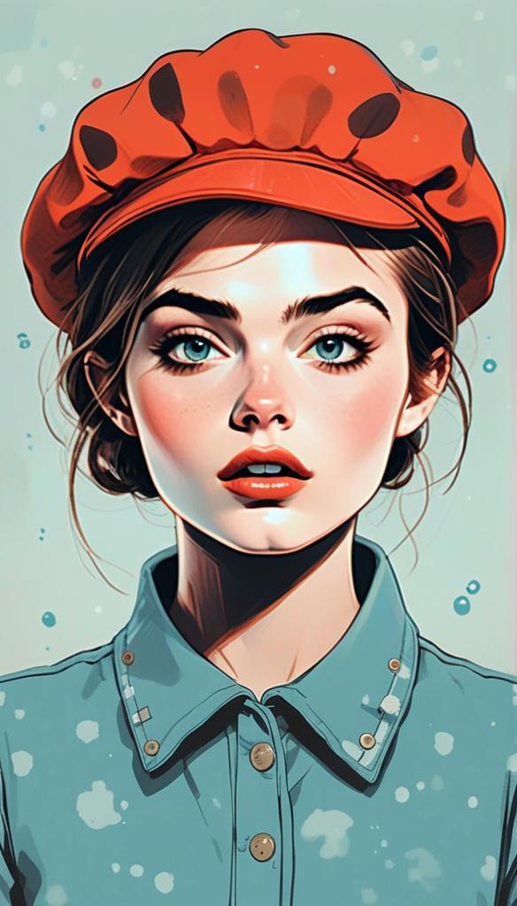Young Woman with Blue Eyes in Red Beret Young Woman with Blue Eyes in Red Beret