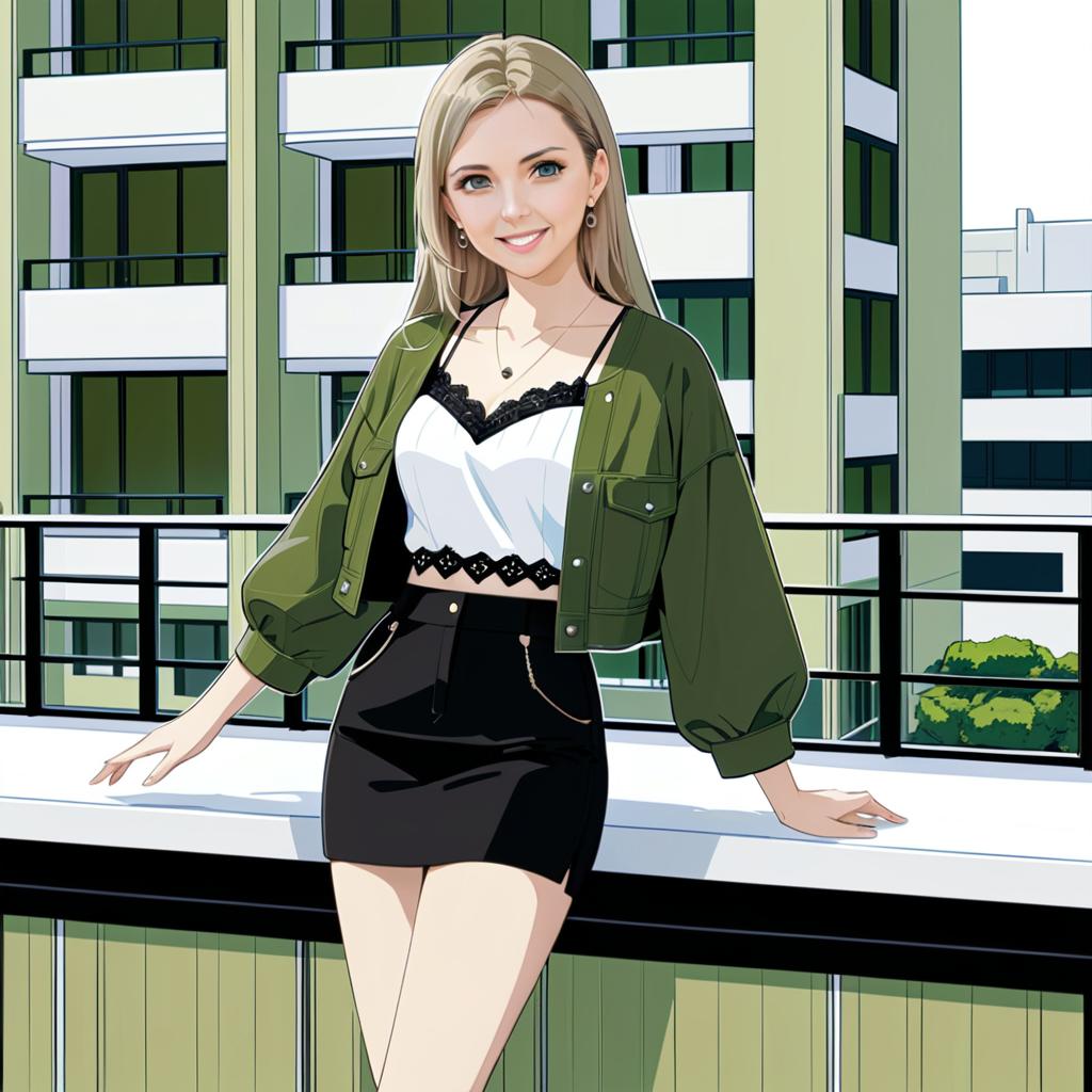 Confident Anime Woman in Modern Setting