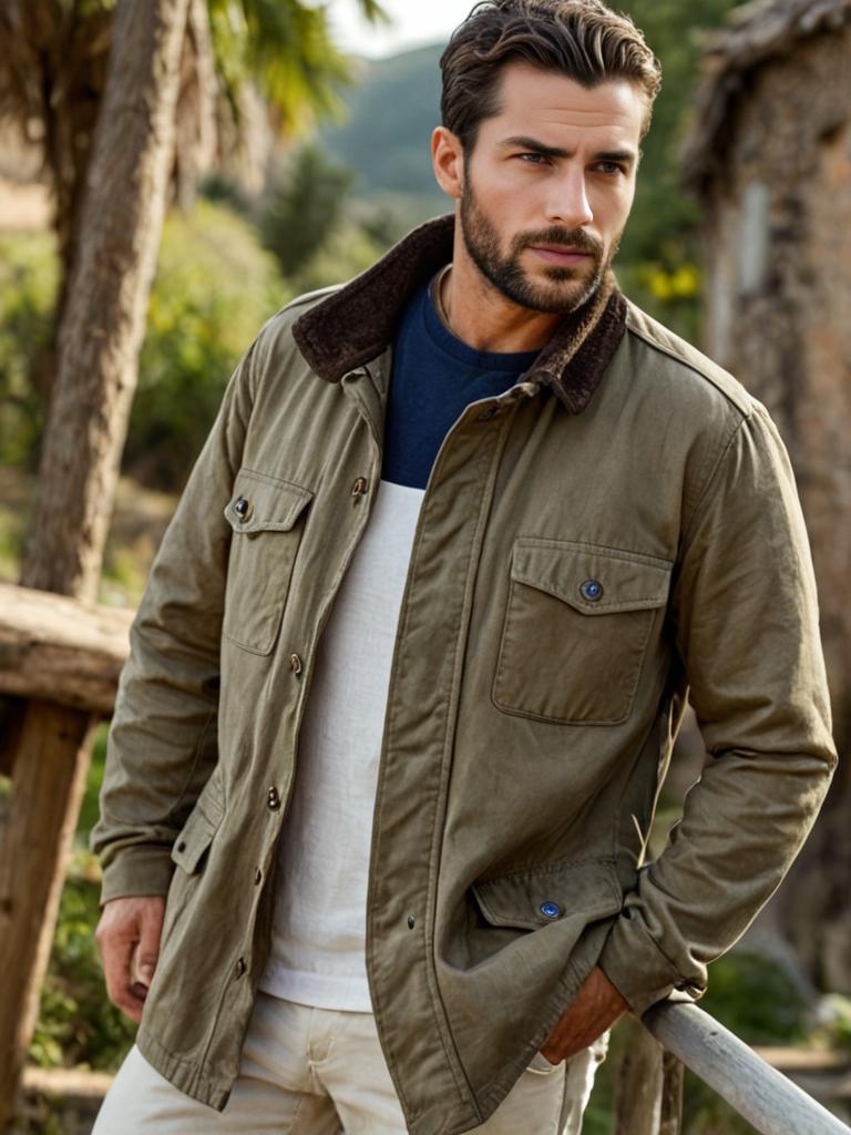 Man in Olive Jacket with Corduroy Collar