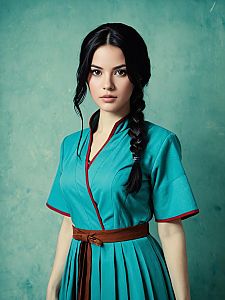 Realistic Kaya Cosplay Woman Character in Teal Costume