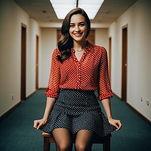 Cheerful Woman in Polka Dots