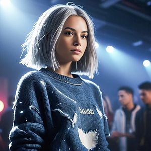 Confident Young Woman in Oversized Sweater