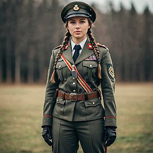 Woman in Military Uniform Outdoors