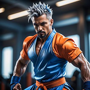 Muscular Martial Artist in Gym