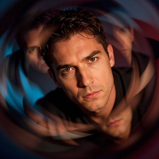 Creative Multiple Exposure Portrait of Man with Intense Amber Eyes