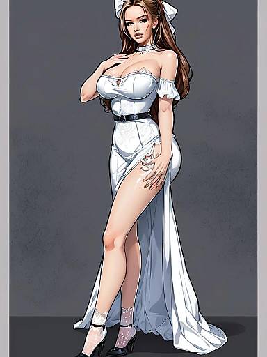 Elegant Woman in White Gown Digital Illustration