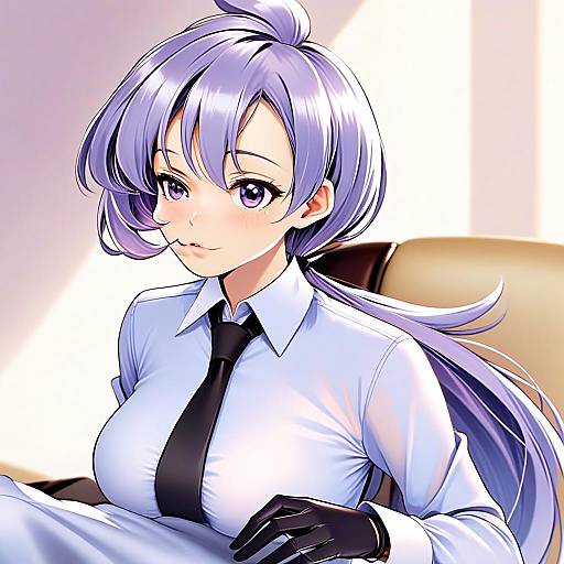 Anime Woman with Lavender Hair in Professional Attire Illustration