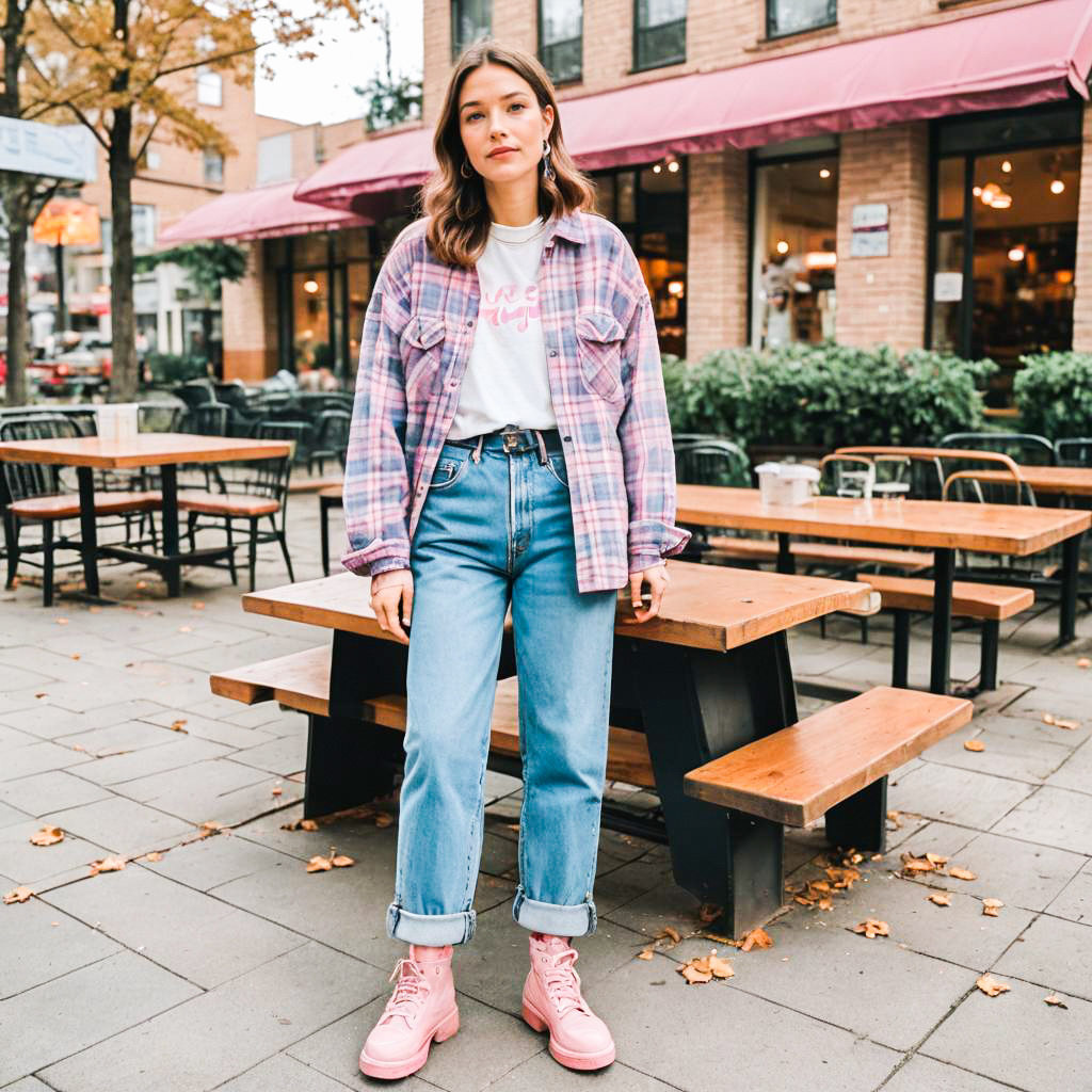 Stylish Woman in Autumn Outfit on City Street