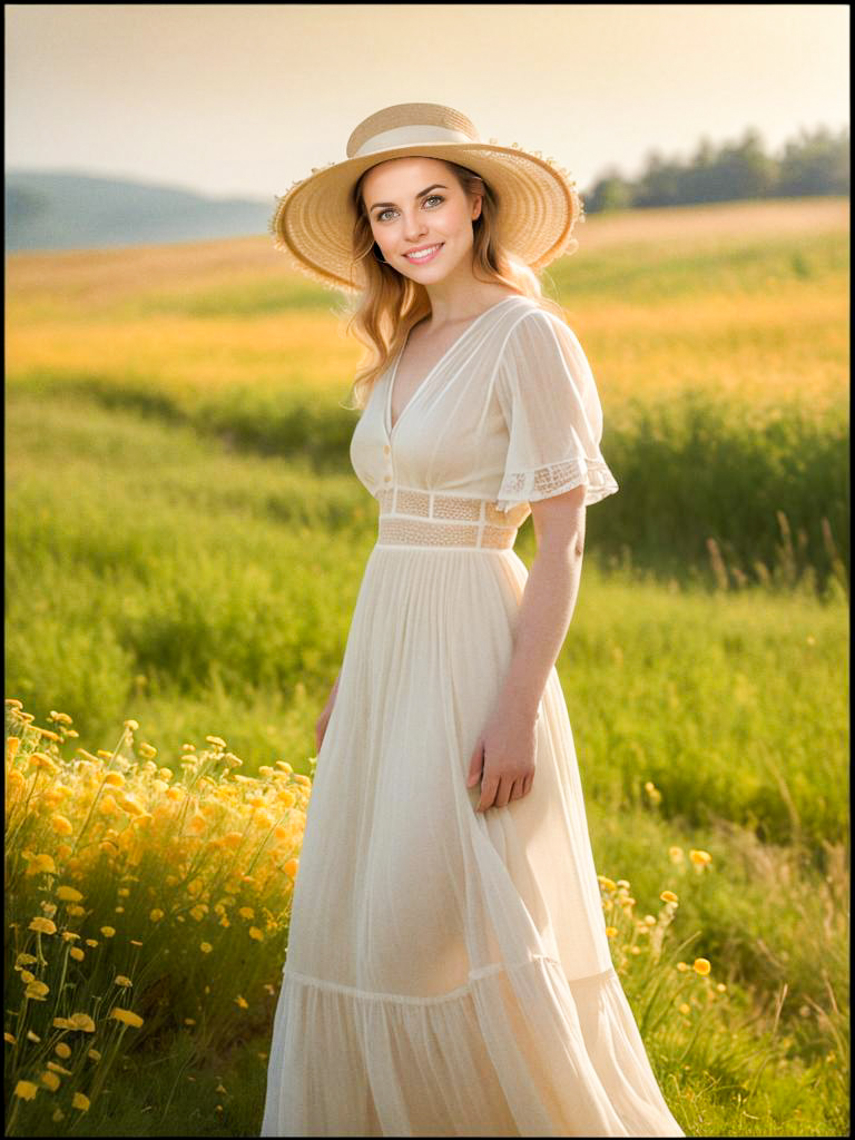 Graceful woman in a sunlit meadow