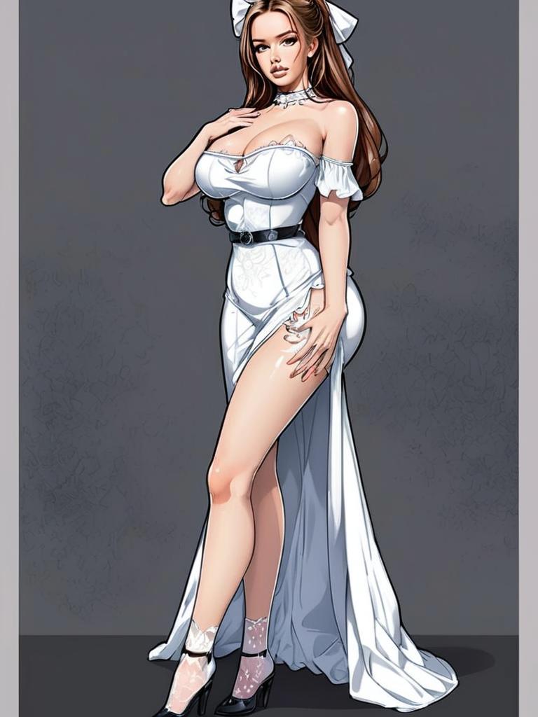Elegant Woman in White Gown Digital Illustration