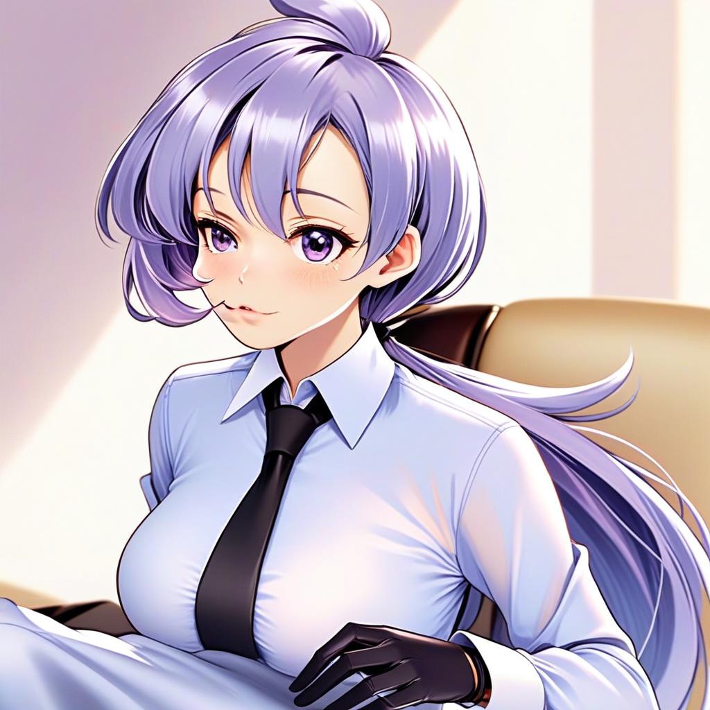 Anime Woman with Lavender Hair in Professional Attire Illustration