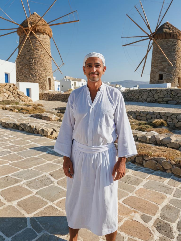 Man in Kandura with Windmills