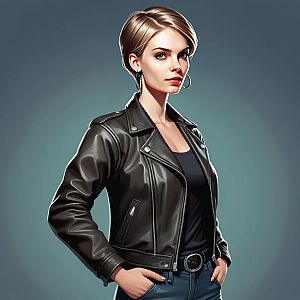 Confident Woman in Leather Jacket - Edgy Digital Art
