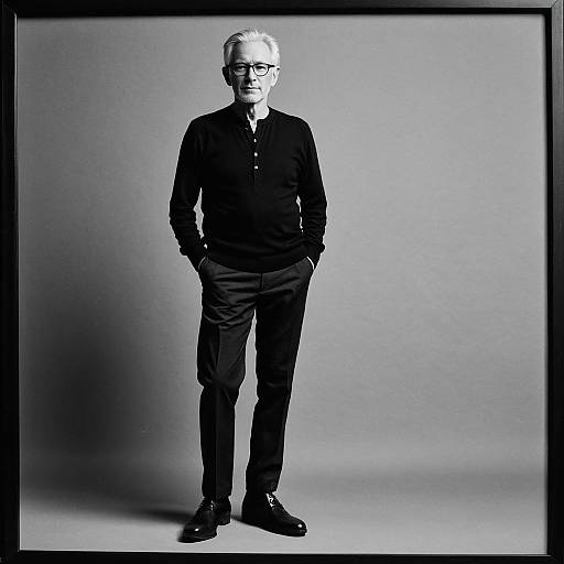 Black and White Portrait of Confident Older Man in Classic Attire