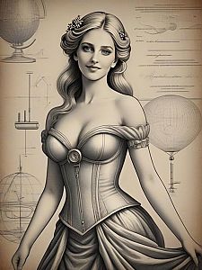 Elegant Woman in Corseted Gown with Vintage Aesthetic