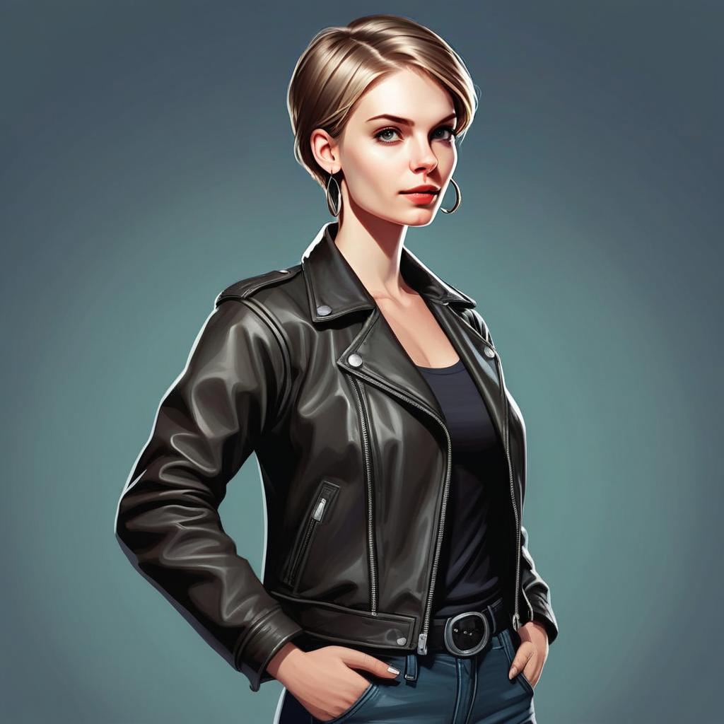 Confident Woman in Leather Jacket - Edgy Digital Art Confident Woman in Leather Jacket - Edgy Digital Art