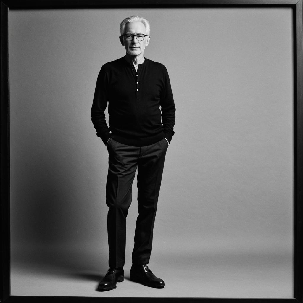 Black and White Portrait of Confident Older Man in Classic Attire