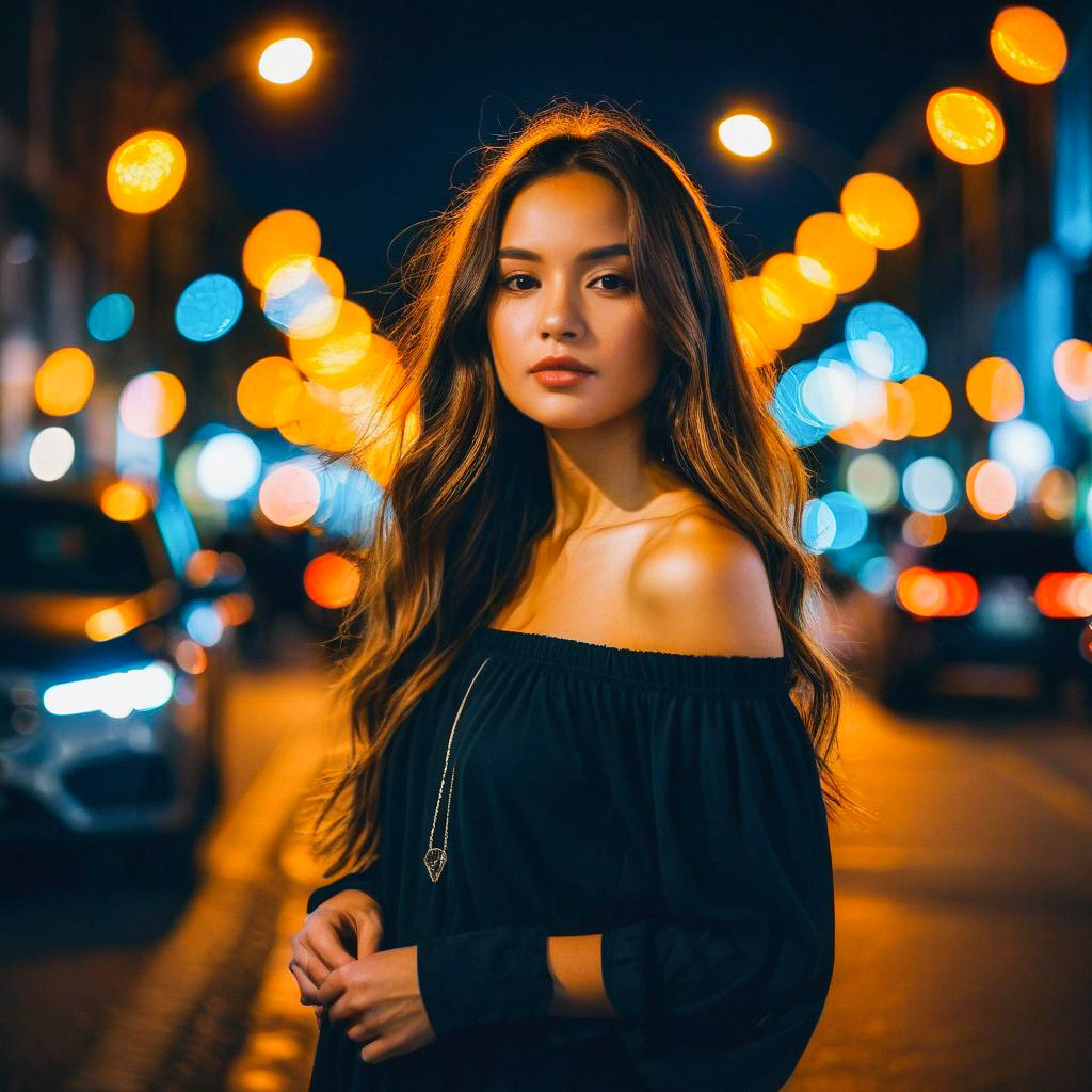 Confident Woman in City at Night