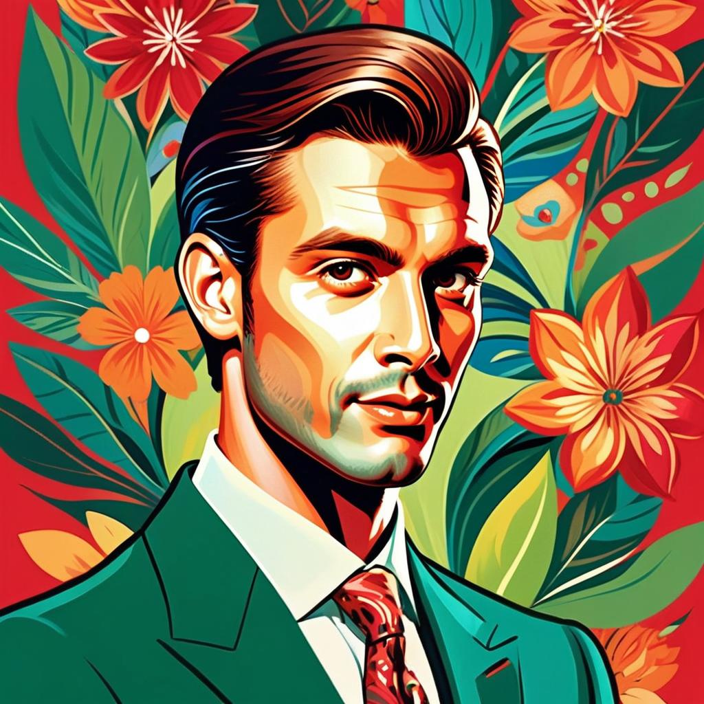 Man in Green Suit Against Floral Background