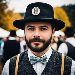 Man in Bavarian Attire at Outdoor Festival