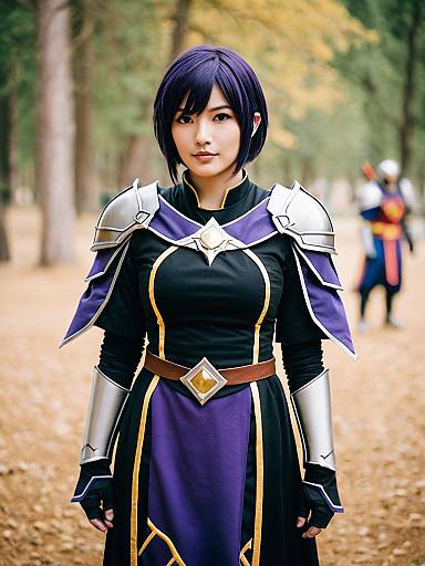 Morgan Fire Emblem Cosplay Woman in Detailed Armor in Forest
