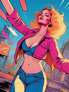 Confident Woman in Pink Jacket - Urban Art