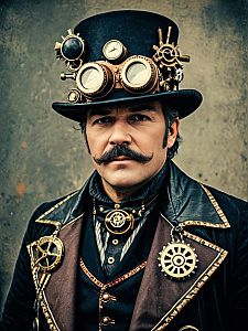 Man in Steampunk Halloween Costume Cosplay Festival Portrait