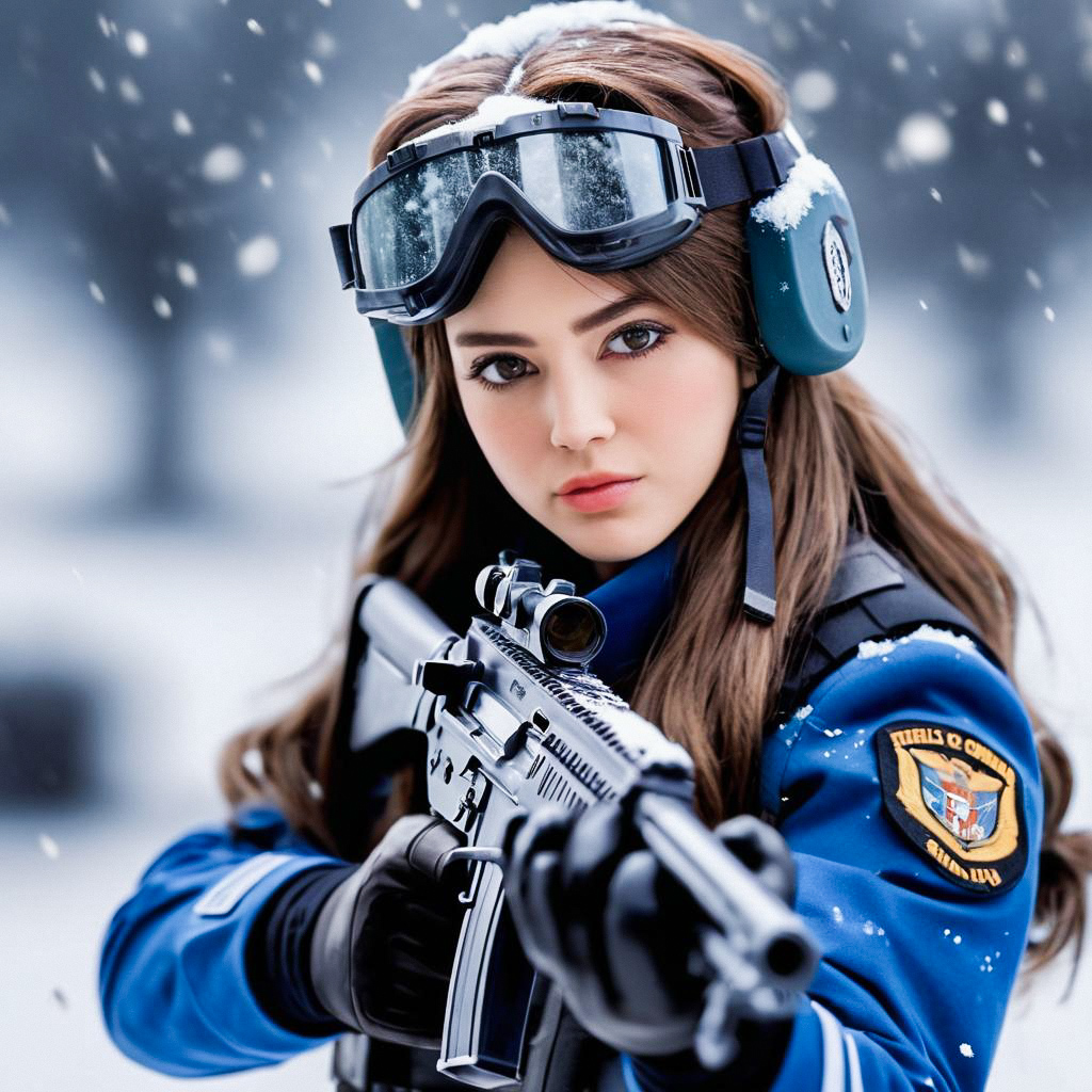 Woman in Winter Tactical Uniform Aiming Rifle Woman in Winter Tactical Uniform Aiming Rifle