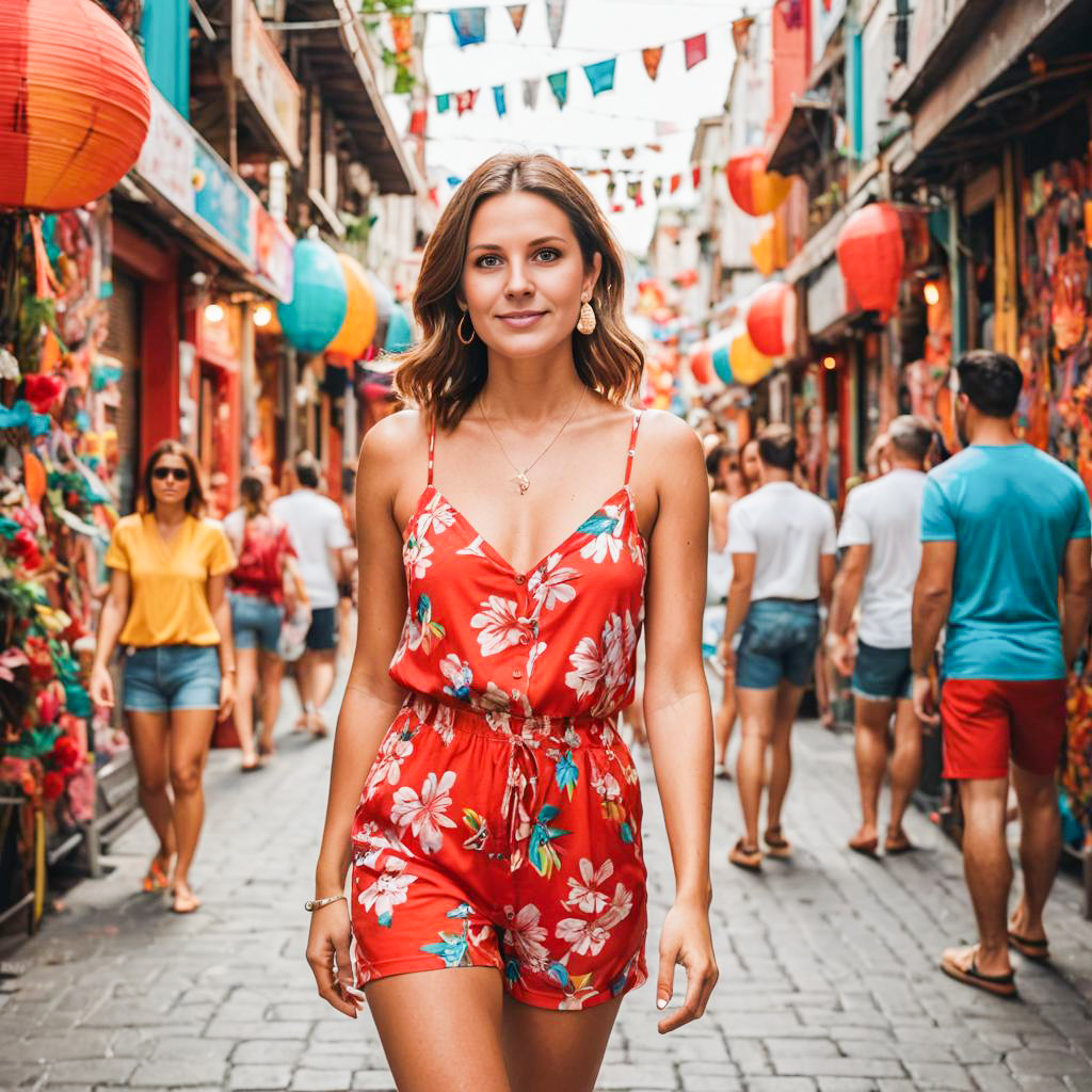 Confident Woman in Colorful Alley