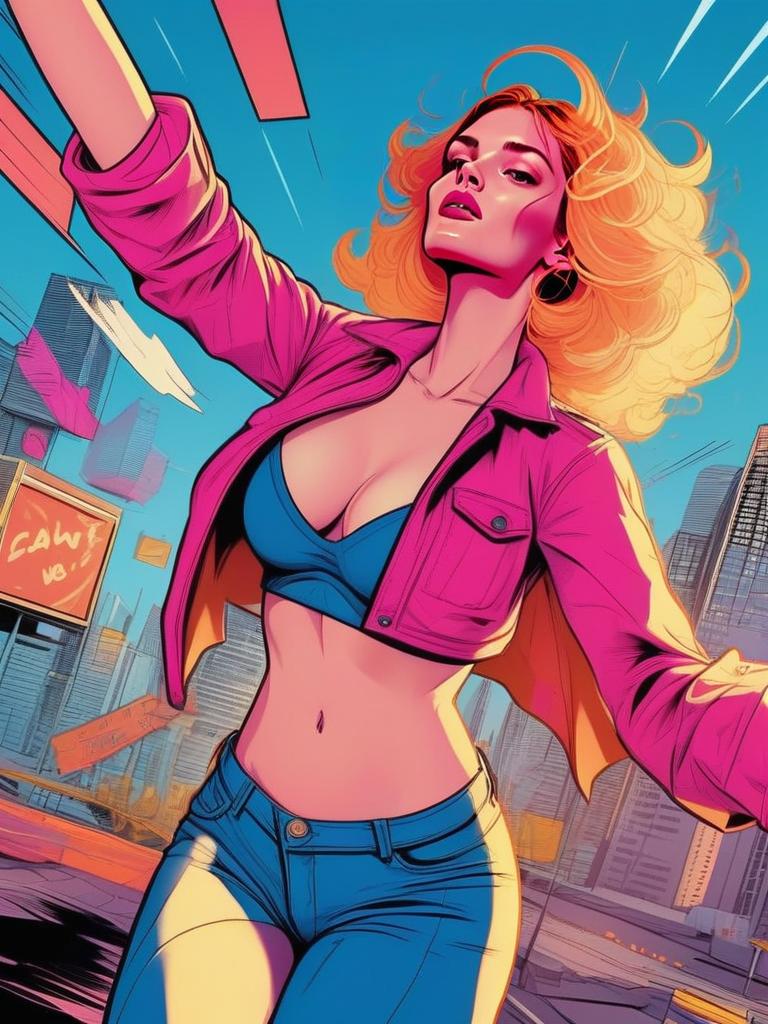 Confident Woman in Pink Jacket - Urban Art Confident Woman in Pink Jacket - Urban Art
